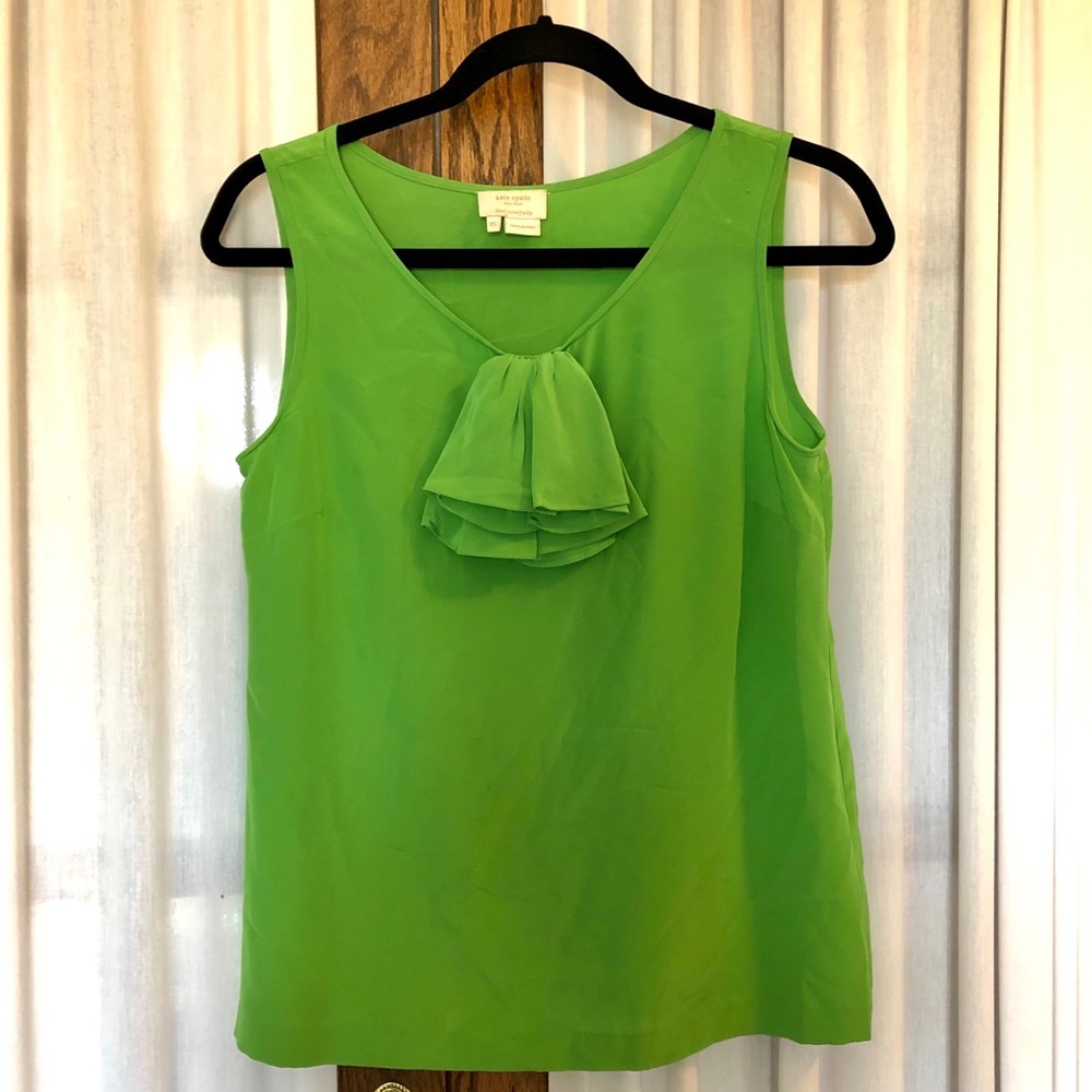 kate spade Green Live Colorfully Ruffle Bow Silk Tank